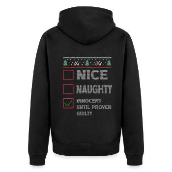 Nice Naughty Innocent Until Proven Guilty - Unisex Premium Organic Zip Hoodie - black - Back - Nico (187cm)