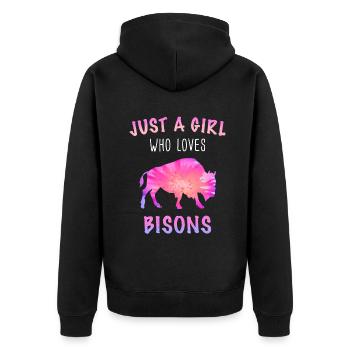 Bison Büffel Bulle Buffalo Bisons - Unisex Premium Bio Zip Hoodie - Schwarz - Hinten - Nico (187cm)