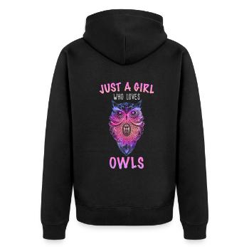 Eule Vogel Tier Eulen - Unisex Premium Bio Zip Hoodie - Schwarz - Hinten - Nico (187cm)