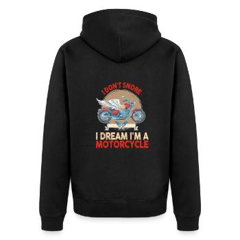 I Don't Snore I Dream I'm A Motorcycle - Unisex Premium Bio Zip Hoodie - Schwarz - Hinten - Nico (187cm)