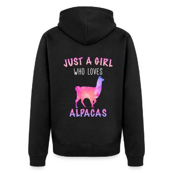 Alpaka Llama - Unisex Premium Bio Zip Hoodie - Schwarz - Hinten - Nico (187cm)