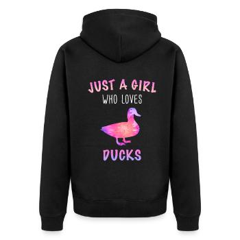 Duck Ducks Bird Animal Quack - Unisex Premium Organic Zip Hoodie - black - Back - Nico (187cm)