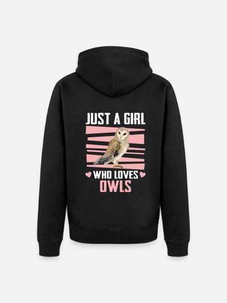 Eule Vogel Tier Eulen - Unisex Premium Bio Zip Hoodie - Schwarz