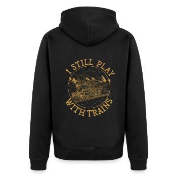 I Still Play With Trains Locomotive Engine Drivers - Unisex Premium Bio Zip Hoodie - Schwarz - Hinten - Nico (187cm)