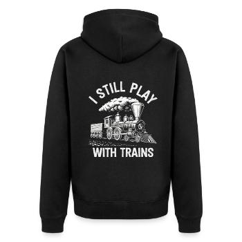 I Still Play With Trains Locomotive Engine Drivers - Unisex Premium Bio Zip Hoodie - Schwarz - Hinten - Nico (187cm)