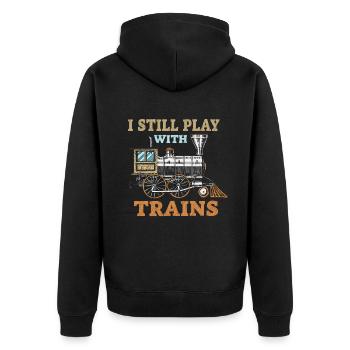 I Still Play With Trains Locomotive Engine Drivers - Unisex Premium Bio Zip Hoodie - Schwarz - Hinten - Nico (187cm)
