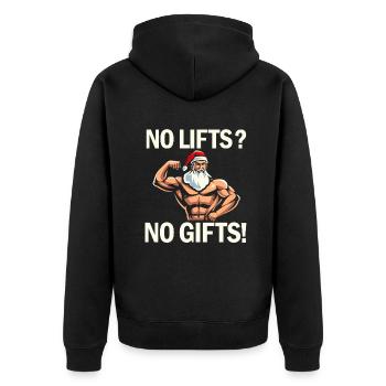 No Lifts No Gifts Christmas Gym Ugly Santa - Unisex Premium Bio Zip Hoodie - Schwarz - Hinten - Nico (187cm)