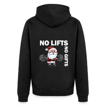 No Lifts No Gifts Christmas Gym Ugly Santa - Unisex Premium Bio Zip Hoodie - Schwarz - Hinten - Nico (187cm)