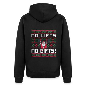 No Lifts No Gifts Christmas Gym Ugly Santa - Unisex Premium Bio Zip Hoodie - Schwarz - Hinten - Nico (187cm)