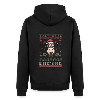 No Lifts No Gifts Christmas Gym Ugly Santa - Unisex Premium Bio Zip Hoodie - Schwarz - Hinten - Nico (187cm)
