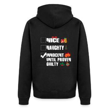 Nice Naughty Innocent Until Proven Guilty - Unisex Premium Organic Zip Hoodie - black - Back - Nico (187cm)