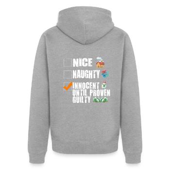 Nice Naughty Innocent Until Proven Guilty - Unisex Premium Bio Zip Hoodie - Grau meliert - Hinten - Nico (187cm)