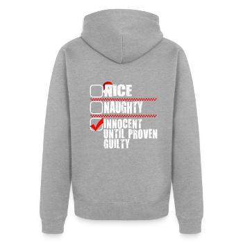 Nice Naughty Innocent Until Proven Guilty - Unisex Premium Bio Zip Hoodie - Grau meliert - Hinten - Nico (187cm)