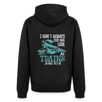 Je ne m’arrête pas toujours de regarder les trains Oh attendez - Veste à capuche bio Premium Unisexe - noir - Dos - Nico (187cm)
