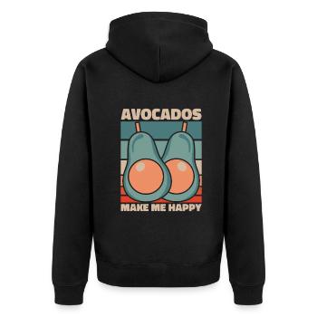 Avocado Essen Guacamole Vegan - Unisex Premium Bio Zip Hoodie - Schwarz - Hinten - Nico (187cm)