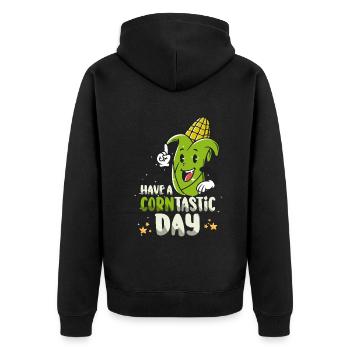 Have A Corntastic Day - Unisex Premium Bio Zip Hoodie - Schwarz - Hinten - Nico (187cm)