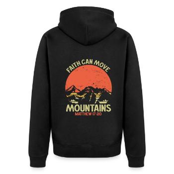 Christian Faith Can Move Mountains Jesus Christ - Unisex Premium Bio Zip Hoodie - Schwarz - Hinten - Nico (187cm)