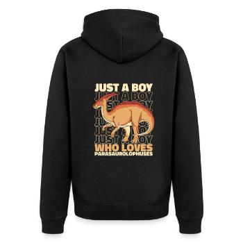 Parasaurolophus Dinosaurier - Unisex Premium Bio Zip Hoodie - Schwarz - Hinten - Nico (187cm)