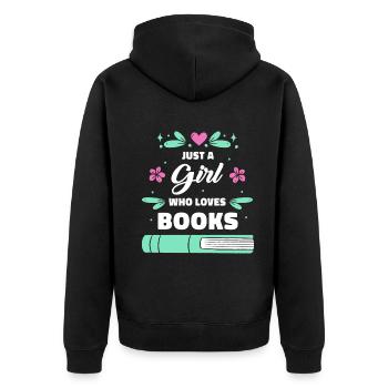 Bücher Buch lesen Bücherei Bibliothek Bücherwurm - Unisex Premium Bio Zip Hoodie - Schwarz - Hinten - Nico (187cm)