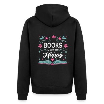 Bücher Buch lesen Bücherei Bibliothek Bücherwurm - Unisex Premium Bio Zip Hoodie - Schwarz - Hinten - Nico (187cm)