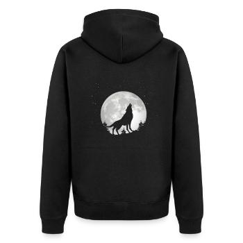 Wolf Wölfe Tier Jaulen - Unisex Premium Bio Zip Hoodie - Schwarz - Hinten - Nico (187cm)