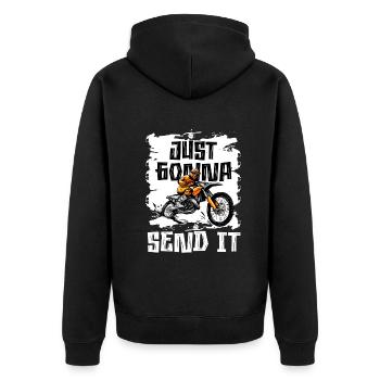 Just Gonna Send It American Flag Motocross - Unisex Premium Bio Zip Hoodie - Schwarz - Hinten - Nico (187cm)
