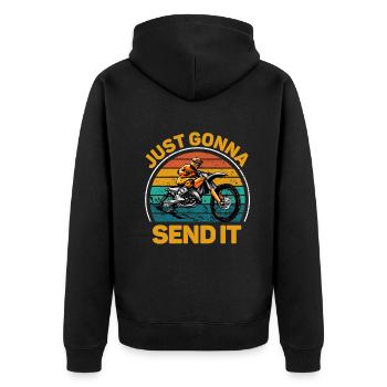 Just Gonna Send It American Flag Motocross - Unisex Premium Bio Zip Hoodie - Schwarz - Hinten - Nico (187cm)
