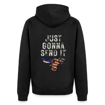 Just Gonna Send It American Flag Motocross - Unisex Premium Bio Zip Hoodie - Schwarz - Hinten - Nico (187cm)