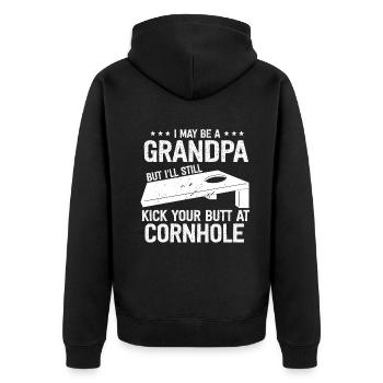 I May Be A Grandpa But I'll Still Kick Your Butt - Unisex Premium Bio Zip Hoodie - Schwarz - Hinten - Nico (187cm)