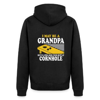 I May Be A Grandpa But I'll Still Kick Cornhole - Unisex Premium Organic Zip Hoodie - black - Back - Nico (187cm)
