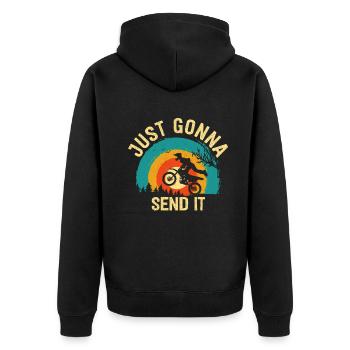 Just Gonna Send It American Flag Motocross - Unisex Premium Bio Zip Hoodie - Schwarz - Hinten - Nico (187cm)
