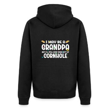 I May Be A Grandpa But I'll Still Kick Cornhole - Unisex Premium Organic Zip Hoodie - black - Back - Nico (187cm)