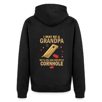 I May Be A Grandpa But I'll Still Kick Cornhole - Unisex Premium Bio Zip Hoodie - Schwarz - Hinten - Nico (187cm)