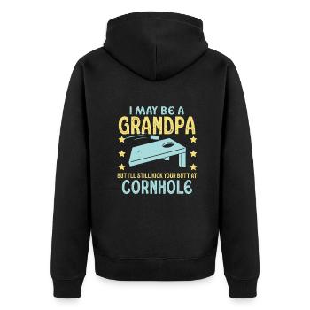 I May Be A Grandpa But I'll Still Kick Cornhole - Unisex Premium Organic Zip Hoodie - black - Back - Nico (187cm)