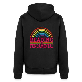 Reading Is Fundamental - Unisex Premium Organic Zip Hoodie - black - Back - Nico (187cm)
