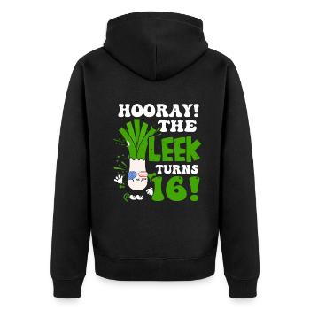 16ème jour BHooray Le poireau a 16 ans - Veste à capuche bio Premium Unisexe - noir - Dos - Nico (187cm)
