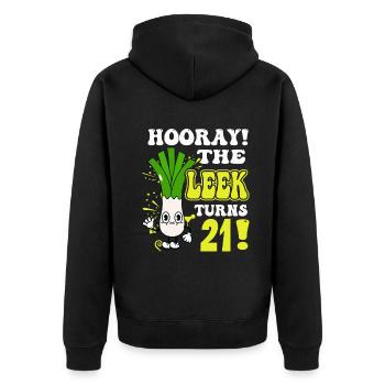 21ème jour BHooray Le poireau a 21 ans - Veste à capuche bio Premium Unisexe - noir - Dos - Nico (187cm)