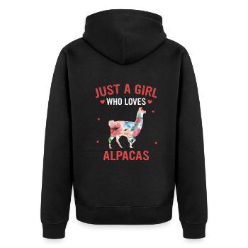 Alpaka Llama - Unisex Premium Bio Zip Hoodie - Schwarz - Hinten - Nico (187cm)