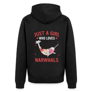 Narwal Wal Ozean Narwale Wale - Unisex Premium Bio Zip Hoodie - Schwarz - Hinten - Nico (187cm)