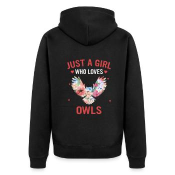Eule Vogel Tier Eulen - Unisex Premium Bio Zip Hoodie - Schwarz - Hinten - Nico (187cm)