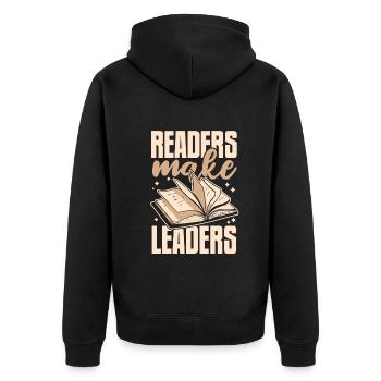 Bücher Buch lesen Bücherei Bibliothek Bücherwurm - Unisex Premium Bio Zip Hoodie - Schwarz - Hinten - Nico (187cm)