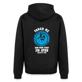 Touch Me And Your First Jiu Jitsu Lesson Is Free - Unisex Premium Organic Zip Hoodie - black - Back - Nico (187cm)