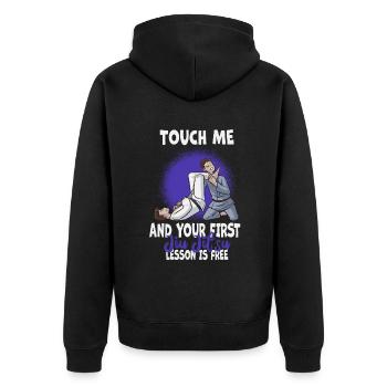 Touch Me And Your First Jiu Jitsu Lesson Is Free - Unisex Premium Organic Zip Hoodie - black - Back - Nico (187cm)