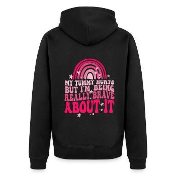 My Tummy Hurts But I'm Being Really Brave About It - Unisex Premium Bio Zip Hoodie - Schwarz - Hinten - Nico (187cm)