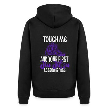 Touch Me And Your First Jiu Jitsu Lesson Is Free - Unisex Premium Organic Zip Hoodie - black - Back - Nico (187cm)