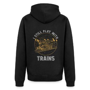 Je joue toujours avec les conducteurs de locomotives de trains - Veste à capuche bio Premium Unisexe - noir - Dos - Nico (187cm)