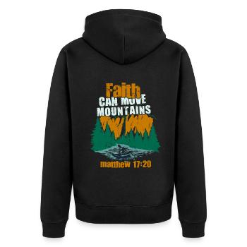 Christian Faith Can Move Mountains Jesus Christ - Unisex Premium Bio Zip Hoodie - Schwarz - Hinten - Nico (187cm)