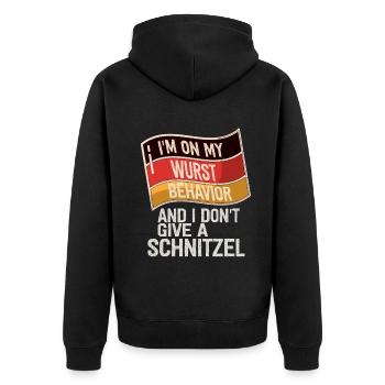 Je suis sur mon comportement de saucisse - Veste à capuche bio Premium Unisexe - noir - Dos - Nico (187cm)