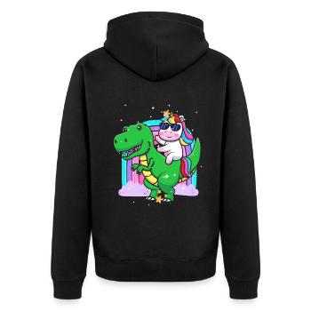 Dabbing Einhorn Reiten T Rex Jungen Mädchen Halloween - Unisex Premium Bio Zip Hoodie - Schwarz - Hinten - Nico (187cm)