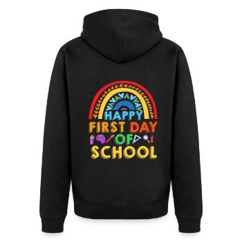 Happy First Day Of School - Unisex Premium Organic Zip Hoodie - black - Back - Nico (187cm)